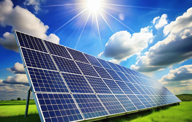 Renewable energy solutions including solar panels and wind turbines creating a sustainable future