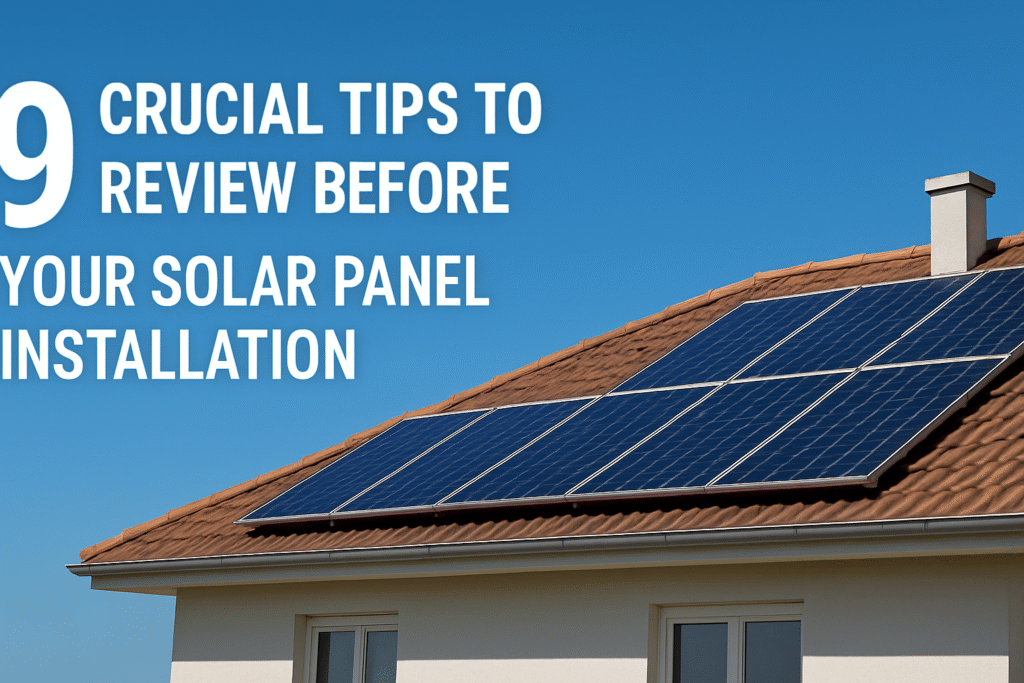 Solar panel installation on a residential rooftop under clear blue sky showcasing clean energy setup.