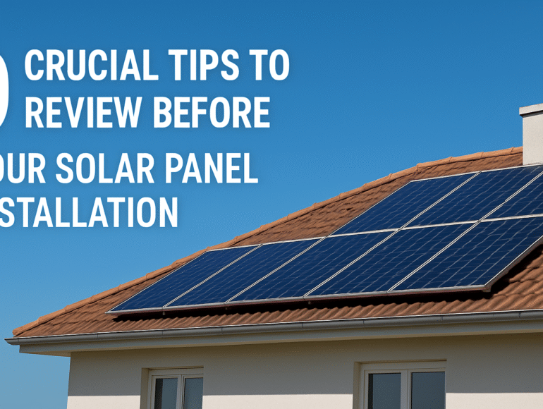 Solar panel installation on a residential rooftop under clear blue sky showcasing clean energy setup.