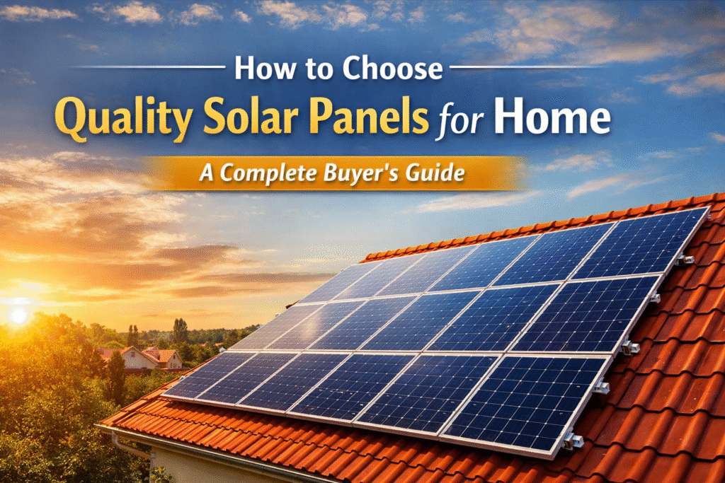 Quality solar panels for home installed on a residential rooftop generating clean and efficient solar energy