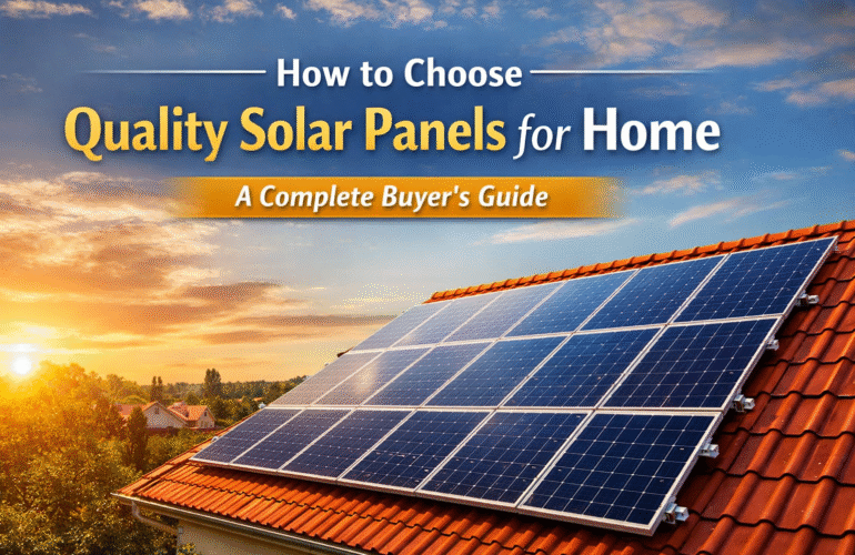Quality solar panels for home installed on a residential rooftop generating clean and efficient solar energy
