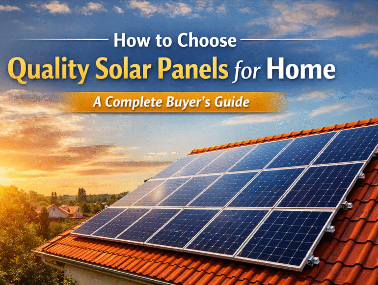 Quality solar panels for home installed on a residential rooftop generating clean and efficient solar energy