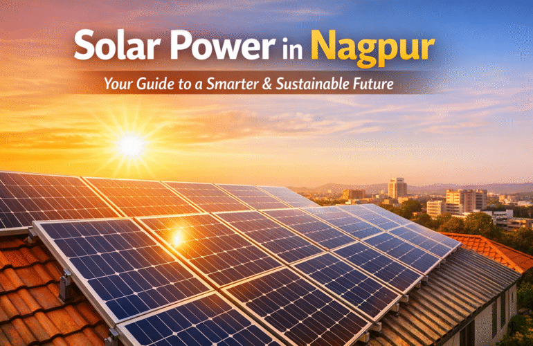 Solar power in Nagpur with rooftop panels generating clean energy under bright sunlight