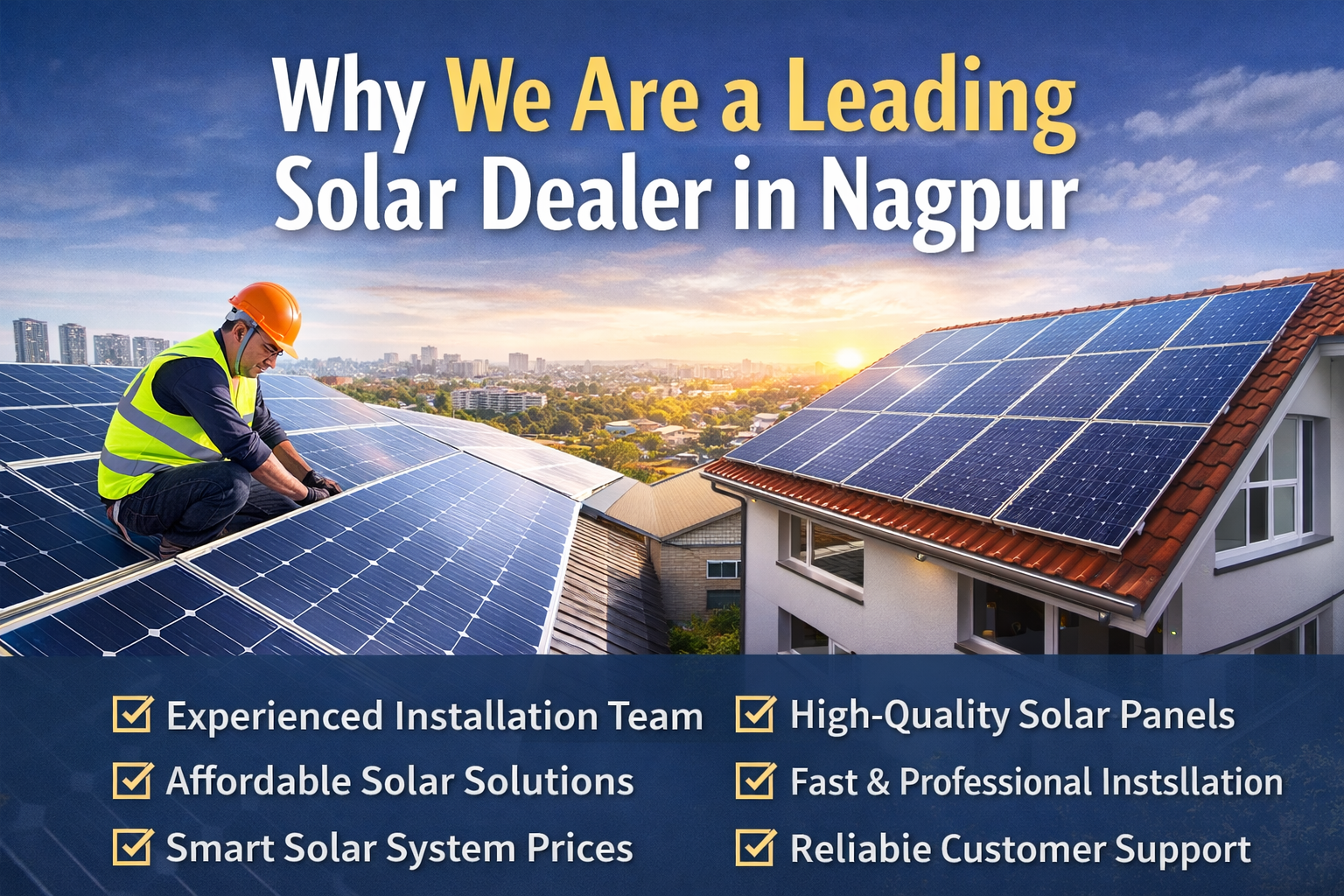 Leading solar dealer in Nagpur installing rooftop solar panels for residential homes with professional solar technician.