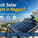 Which Solar Is Best in Nagpur – Residential Rooftop Solar Guide Best rooftop solar system installation in Nagpur with premium solar panels on a modern residential home