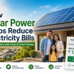 Modern home with rooftop solar panels reducing electricity bills using clean solar power