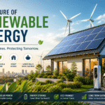 Future of renewable energy with solar-powered smart home, rooftop solar panels, and electric vehicle charging