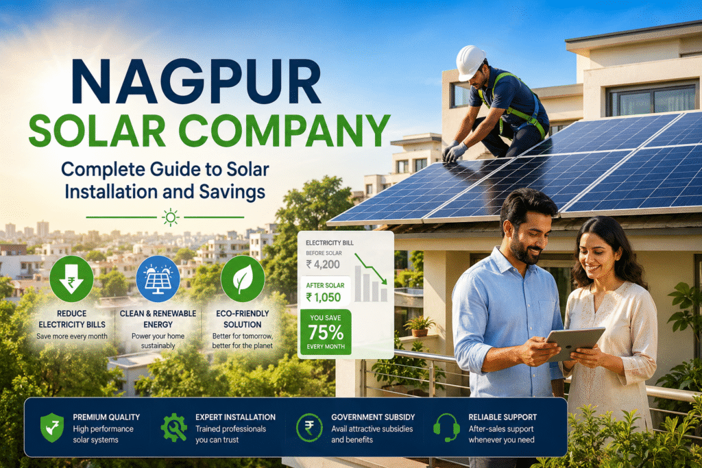 Nagpur solar company installing rooftop solar panels on a modern home for energy savings