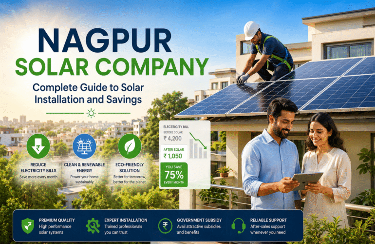 Nagpur solar company installing rooftop solar panels on a modern home for energy savings