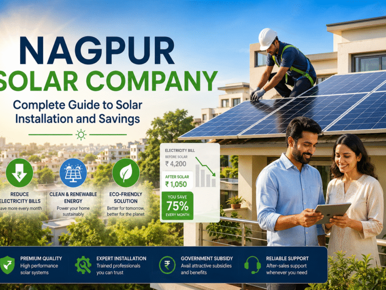 Nagpur solar company installing rooftop solar panels on a modern home for energy savings