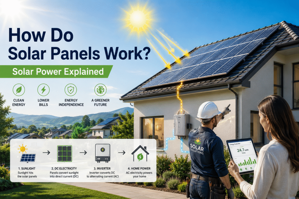 Modern rooftop solar panels generating solar power on a residential home under bright sunlight