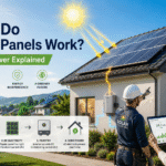 Modern rooftop solar panels generating solar power on a residential home under bright sunlight