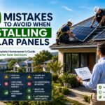 Professional technicians installing rooftop solar panels on a modern home while avoiding common solar installation mistakes