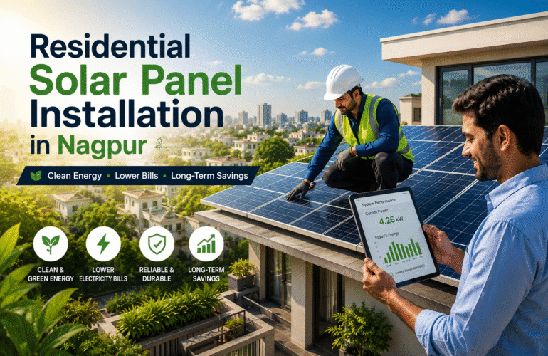 Residential rooftop solar panel installation on a modern home in Nagpur by Ranas Solar Enterprises