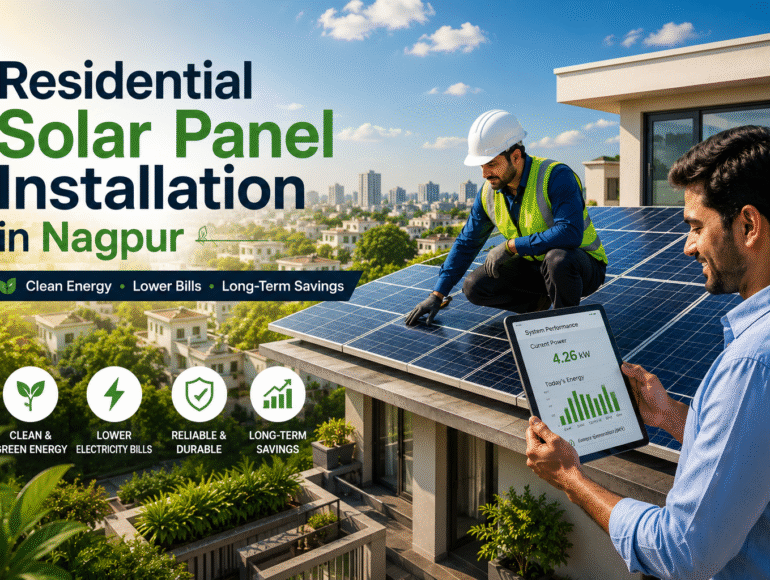 Residential rooftop solar panel installation on a modern home in Nagpur by Ranas Solar Enterprises