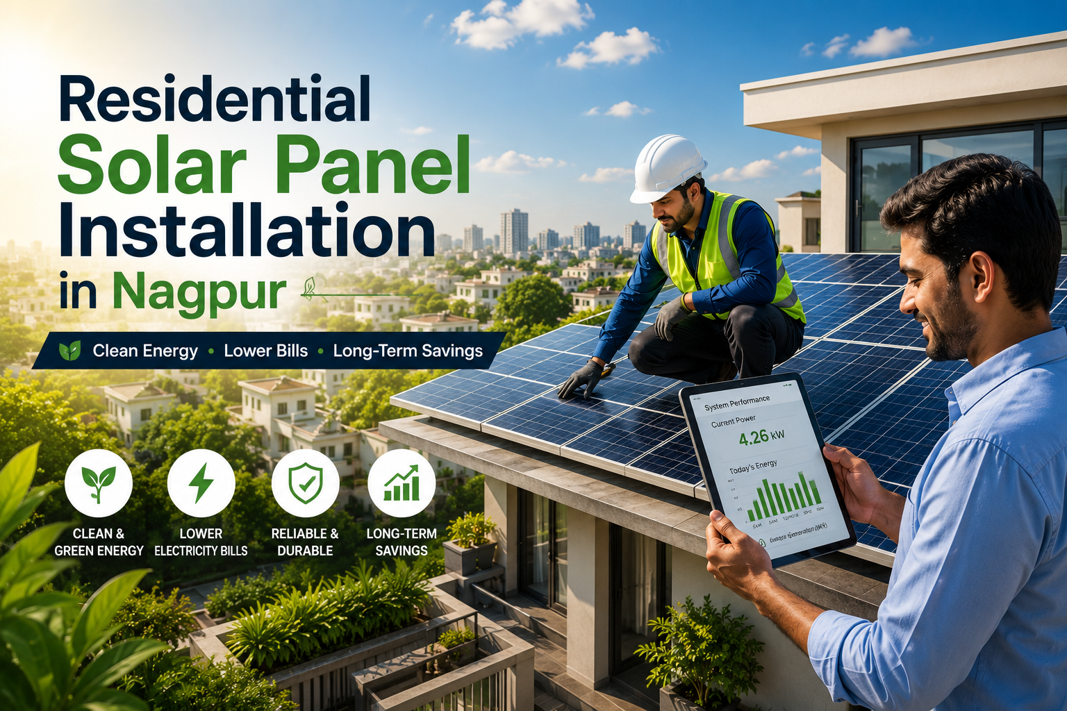 Residential rooftop solar panel installation on a modern home in Nagpur by Ranas Solar Enterprises