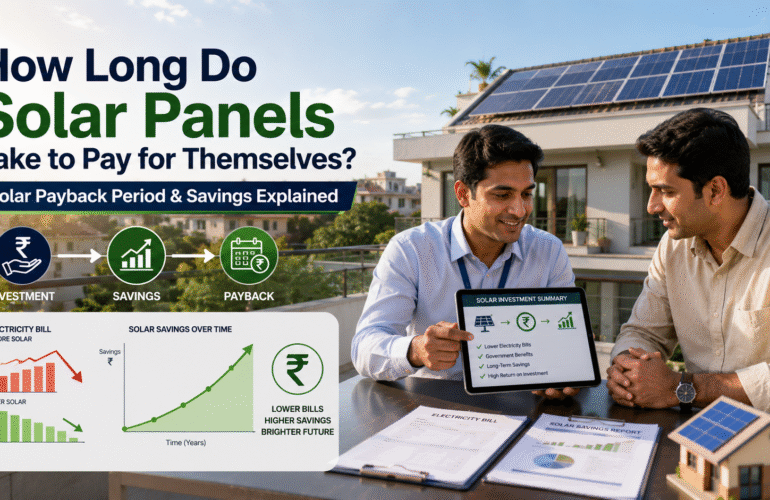 Homeowner reviewing solar panels investment and electricity savings with a solar consultant