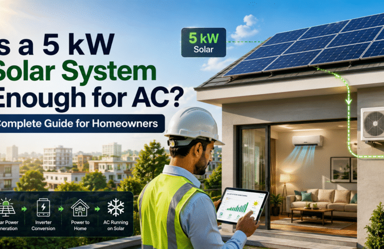 5 kW rooftop solar system powering an air conditioner in a modern Indian home