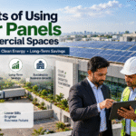 Solar panels installed on a modern commercial building for clean energy and lower electricity costs