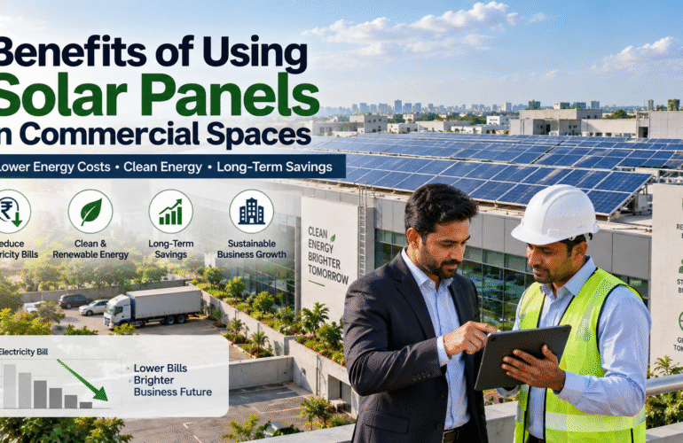 Solar panels installed on a modern commercial building for clean energy and lower electricity costs