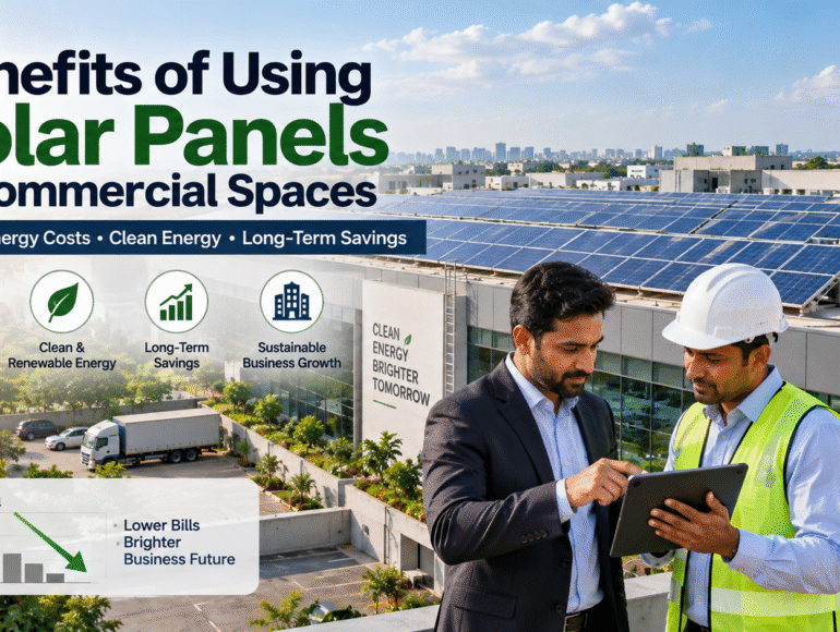 Solar panels installed on a modern commercial building for clean energy and lower electricity costs