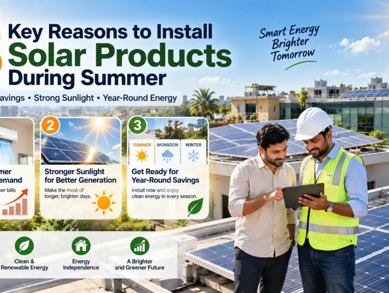 Rooftop solar products installed on an Indian property during summer with bright sunlight