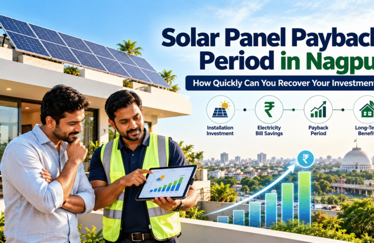 Rooftop solar panel on a modern Nagpur home illustrating solar investment recovery and potential electricity savings.