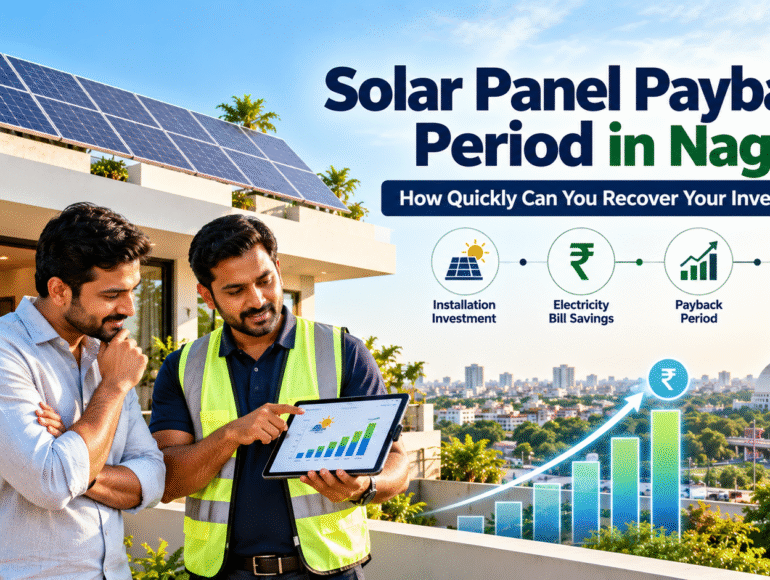 Rooftop solar panel on a modern Nagpur home illustrating solar investment recovery and potential electricity savings.