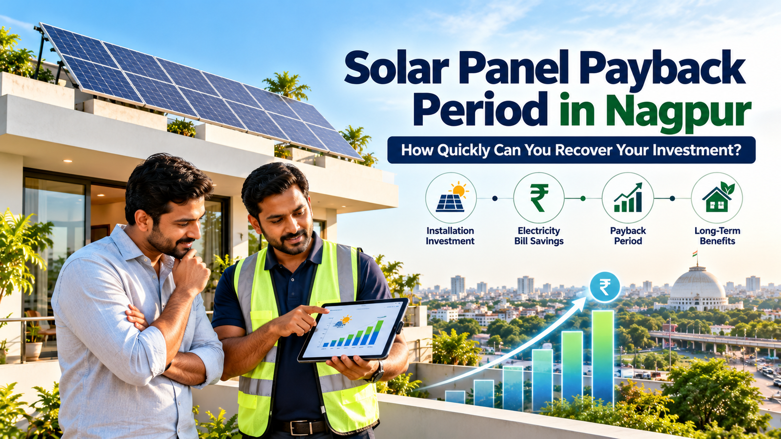 Rooftop solar panel on a modern Nagpur home illustrating solar investment recovery and potential electricity savings.